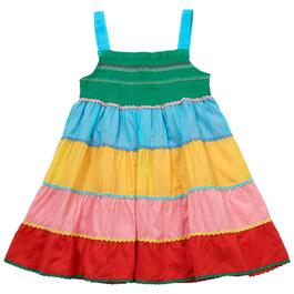 Girls &#40;7-16&#41; Rare Editions Color Block Smocking Rick-Rack Dress