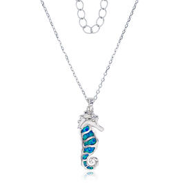 Gemstone Classics&#40;tm&#41; Silver & Created Opal Seahorse Necklace