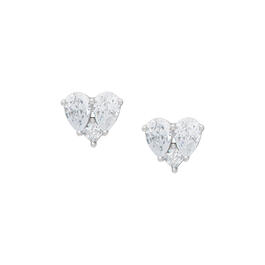 Sterling Silver and Cubic Zirconia Heart Stud Earrings