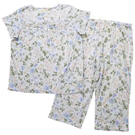 Womens Laura Ashley Short Sleeve Floral Lace Capri Pajama Set
