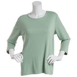 Womens Hasting & Smith 3/4 Sleeve Solid Open Crew Neck Top