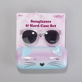 Girls Capelli&#40;R&#41; New York Round Sunglasses & Kitty Case