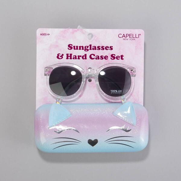 Girls Capelli&#40;R&#41; New York Round Sunglasses & Kitty Case - image 