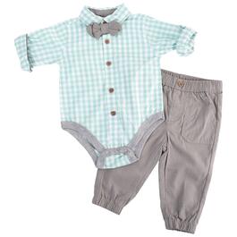 Baby Boy &#40;NB-9M&#41; Little Lad&#40;R&#41; Checkered Bow Tie Shirt & Pants Set