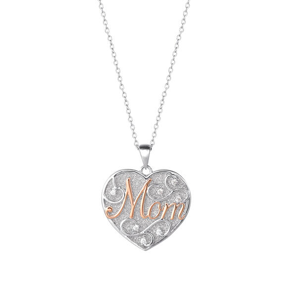 Silver Plated Brass Glitter & CZ Mom Heart Pendant - image 