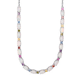 Rhodium Plated Rainbow CZ & Created Opal Tennis Necklace