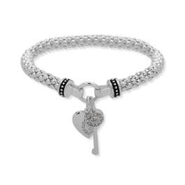 Nine West Silver-Tone & Crystal Heart & Key Charm Bracelet
