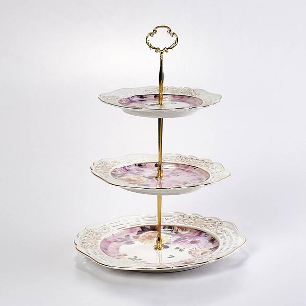 Home Essentials Tea Time 3 Tier Floral Cake Stand - image 
