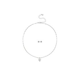 Roman Silver-Tone Oval Cubic Zirconia Baguette Pendant Necklace