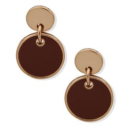 Chaps 1.1in. Gold-Tone Brown Leather Double Drop Post Earrings