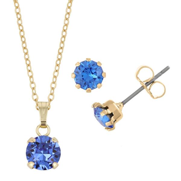 Gold Plated Sapphire Crystal Pendant & Stud Earring Set - image 