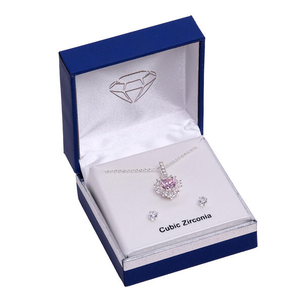 Boxed Silver-Tone Cubic Zirconia Pendant & Matching Earring Set - image 
