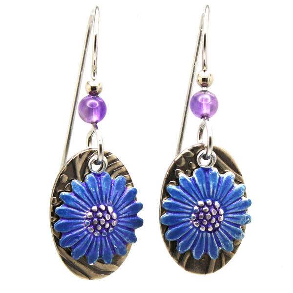 Silver Forest Silver-Tone Cornflower & Beaded Accent Earrings - image 