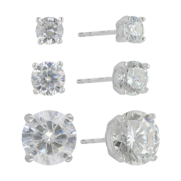 Sunstone 3pc. Sterling Silver Round CZ Stud Earring Set - image 