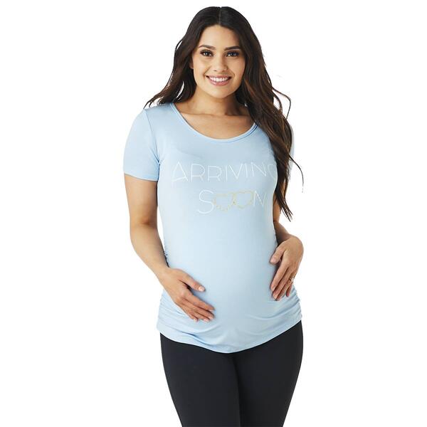 Womens Due Time Short Sleeve Arriving Soon Slogan Maternity Tee - image 