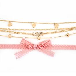 Ashley 5pc. Choker Set Featuring Hearts Pearls & Pink Bow