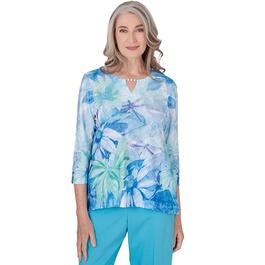 Womens Alfred Dunner Summer Breeze Watercolor Floral Texture Top
