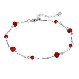 1928 Silver Tone Red Beaded Chain Ankle Bracelet