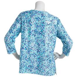 Petite Emily Daniels 3/4 Sleeve Blue Speckled Round Neck Tee