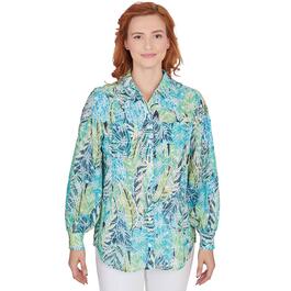 Womens Ruby Rd. By The Sea Woven Floral Leaf Button Down Blouse