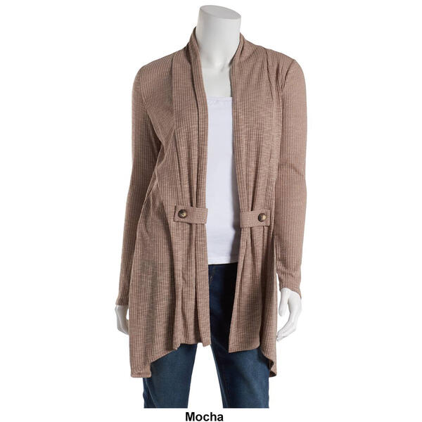 Womens Cure Open Front Solid Cardigan with Tab Detail