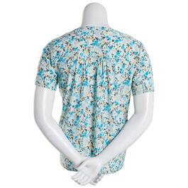 Plus Size Napa Valley Butterfly Floral Pleat Henley Top - Aqua