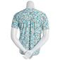 Plus Size Napa Valley Butterfly Floral Pleat Henley Top - Aqua - image 2