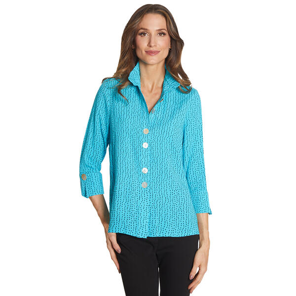 Womens Ali Miles 3/4 Sleeve Crinkle Curvy Lines Button Blouse - image 