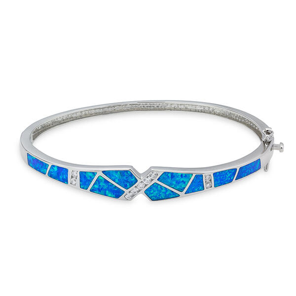 Opal & Cubic Zirconia Sterling Silver Bangle Bracelet - image 