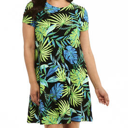 Womens Harlow & Rose Short Sleeve Tropical Leaf Swing Shift Dress