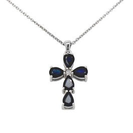 Precious Elegance&#40;tm&#41; Genuine Sapphire/Zircon Cross Pendant