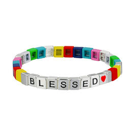 Shine Blessed Red Heart and Multi-Color Squares Stretch Bracelet