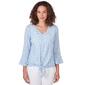 Petite Ruby Rd. Bali Blue 3/4 Sleeve Knit Stripe Tie Front Blouse - image 1