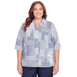 Plus Size Alfred Dunner A Fresh Start Stripe Patch Button Down