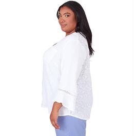 Plus Size Alfred Dunner Summer Breeze Woven Solid w/Eyelet Blouse