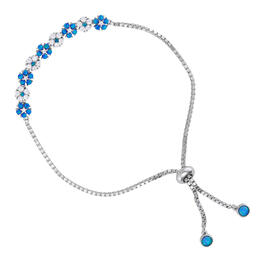 Sterling Silver Blue Opal Flower Adjustable Bracelet