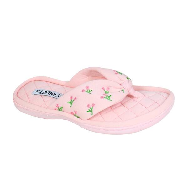 Womens Ellen Tracy Embroidered Floral Thong Slippers - image 