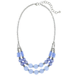 Ruby Rd. Silver-Tone Short 2 Row Blue Beaded Frontal Necklace