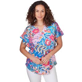 Petite Ruby Rd. Bright Blooms Knit Rainforest Tropical Tee
