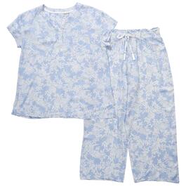 Womens Anne Klein Short Sleeve Floral Wide Leg Pants Pajama Set