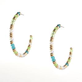Ashley Cooper&#40;tm&#41; Blue & Green Faceted Metal Bead C Hoop Earrings