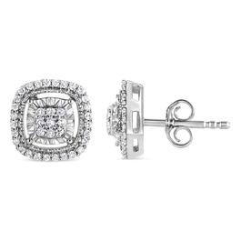 Haus of Brilliance Sterling Silver Diamond Cluster Stud Earrings