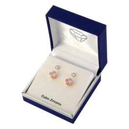 Gold-Tone & Pink Cubic Zirconia Stud Earrings