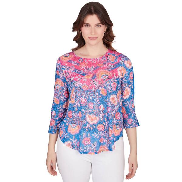 Petite Ruby Rd. Bright Blooms  Knit Chevron Floral Blouse - image 