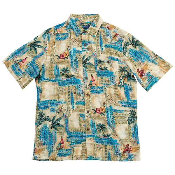Mens Campia Short Sleeve Palm Boat Print Button Down Shirt - image 