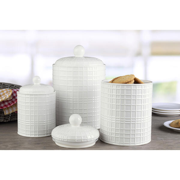 Home Essentials White Round Gridline Canisters - Set of 3 - image 