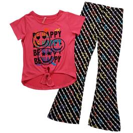 Girls &#40;7-16&#41; Dream Star Short Sleeve Tie Front Be Happy Flare Set