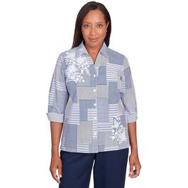 Petite Alfred Dunner A Fresh Start Stripe Patch Button Down