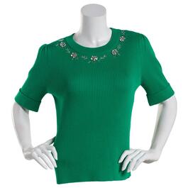 Womens Nanette Lepore 3/4 Sleeve Embellished Neck Sweater