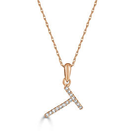 Diamond Classics&#40;tm&#41; 14kt. Rose Gold Initial T Letter Necklace